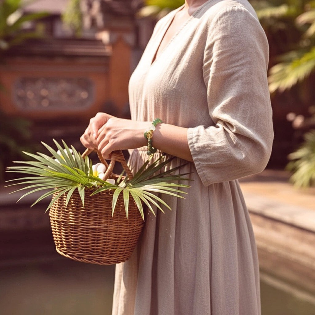 Jade-Tone Bead 'Fu Charm' Bracelet - Gold PVD Stainless Steel