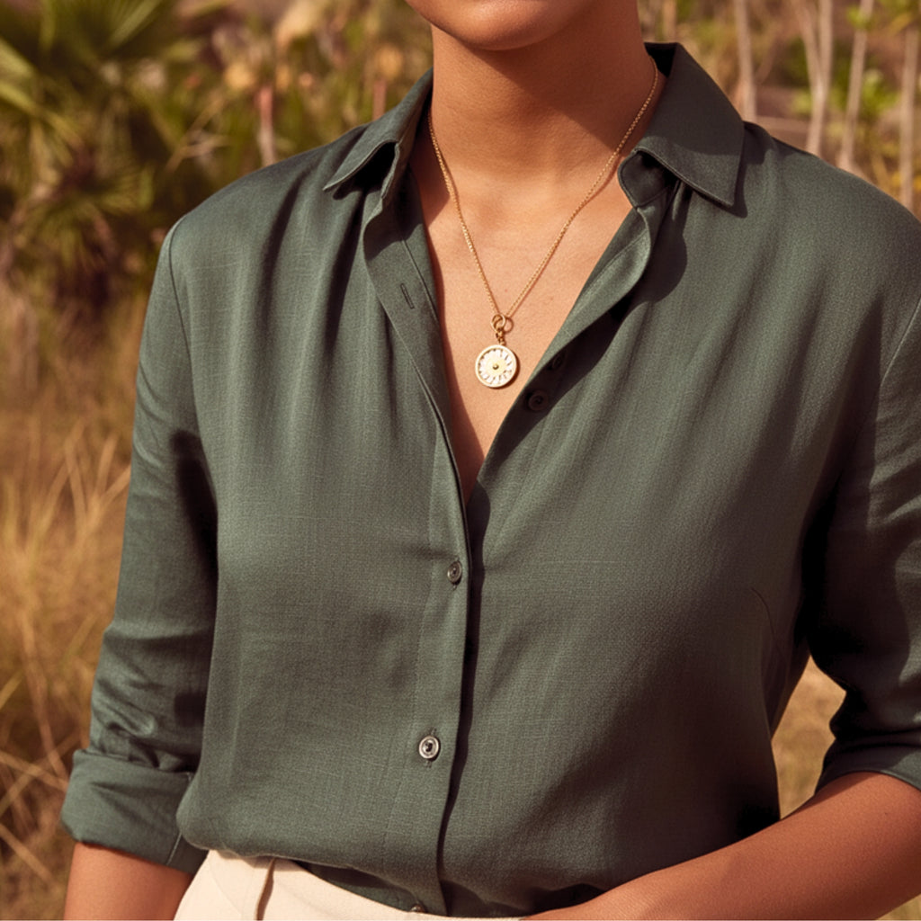 Women's Sunburst Pendant Necklace - Gold PVD Stainless Steel