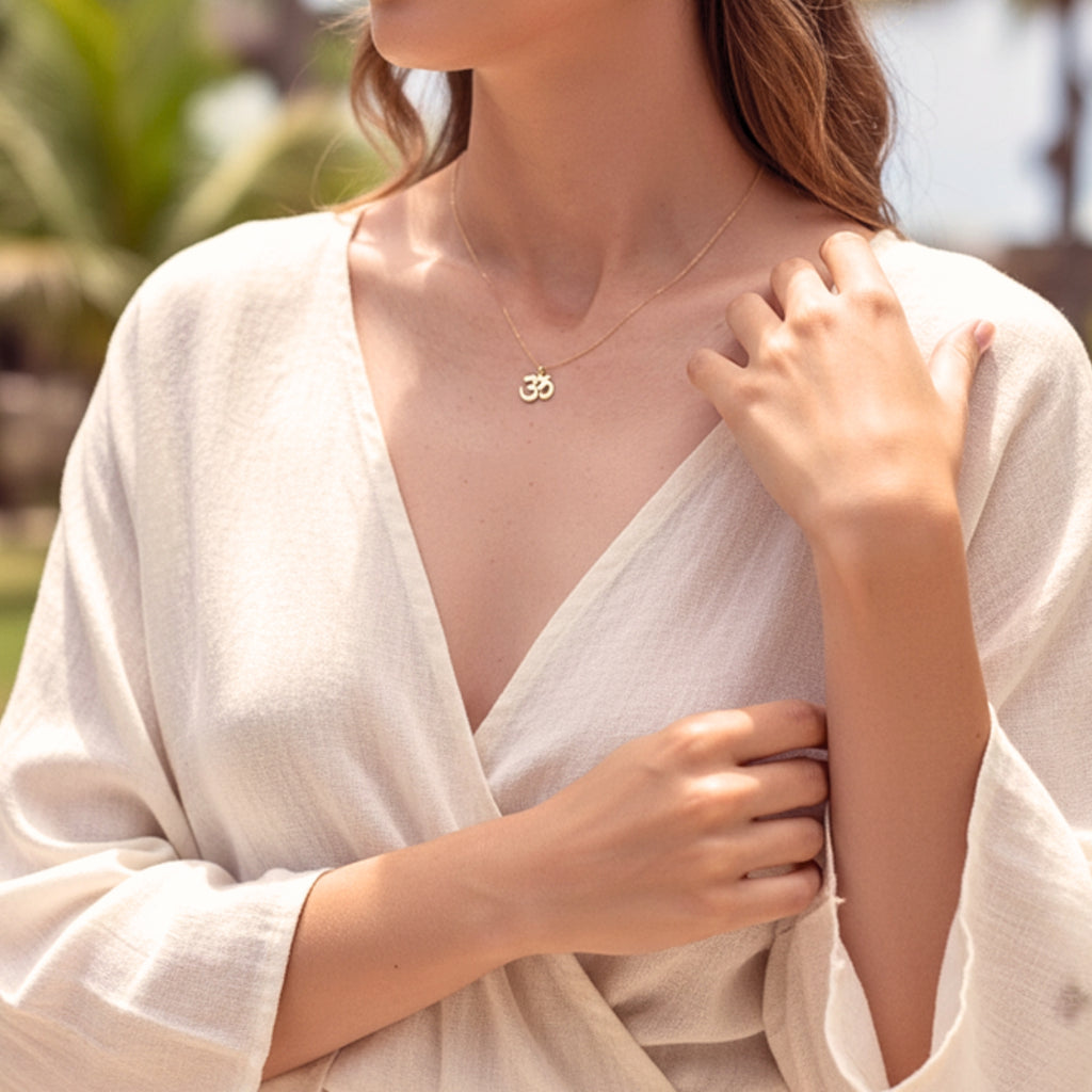 Women's Om Symbol Pendant Necklace - Silver Color 316L Stainless Steel