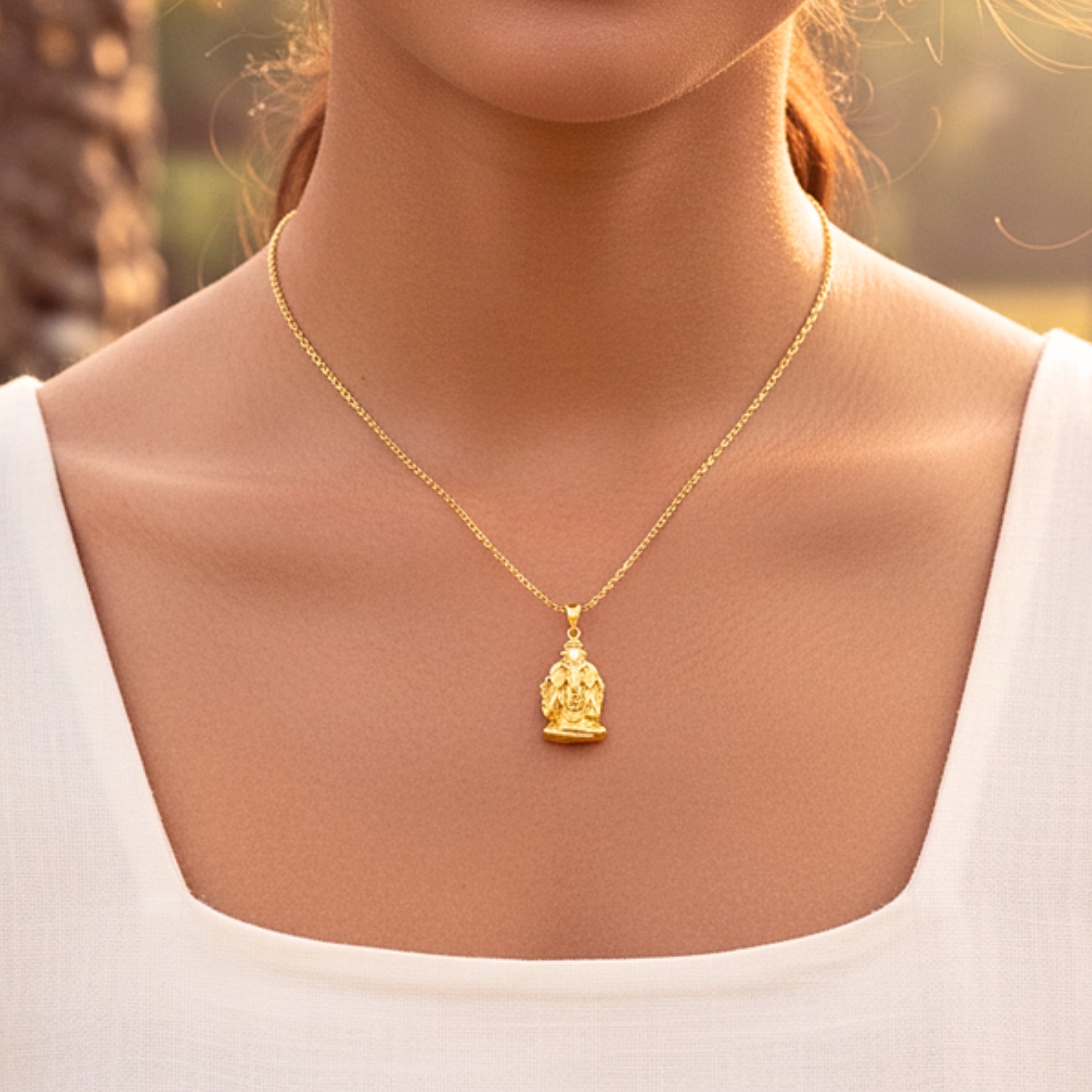 Ganesha Elephant Pendant Necklace - Silver-Tone PVD Stainless Steel