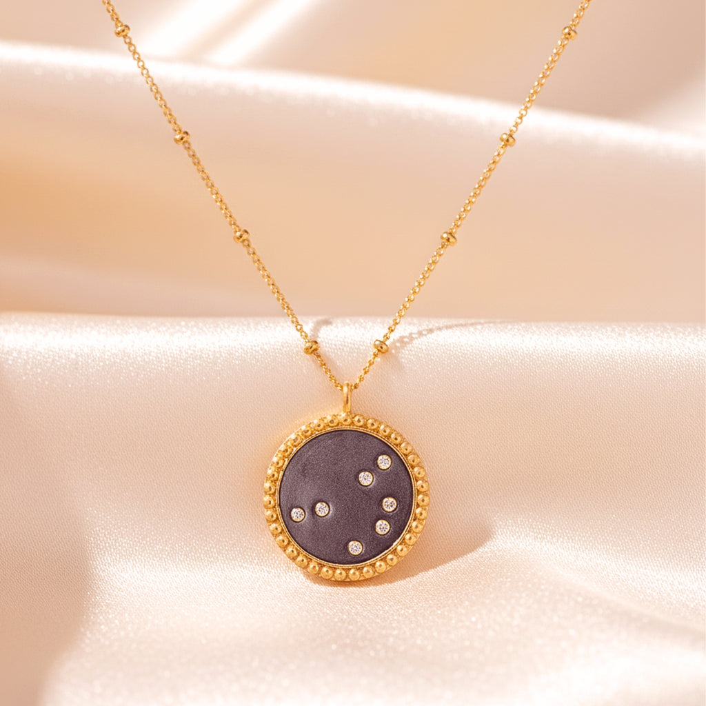 Women's Constellation Disc Pendant Necklace - Gold PVD Stainless Steel