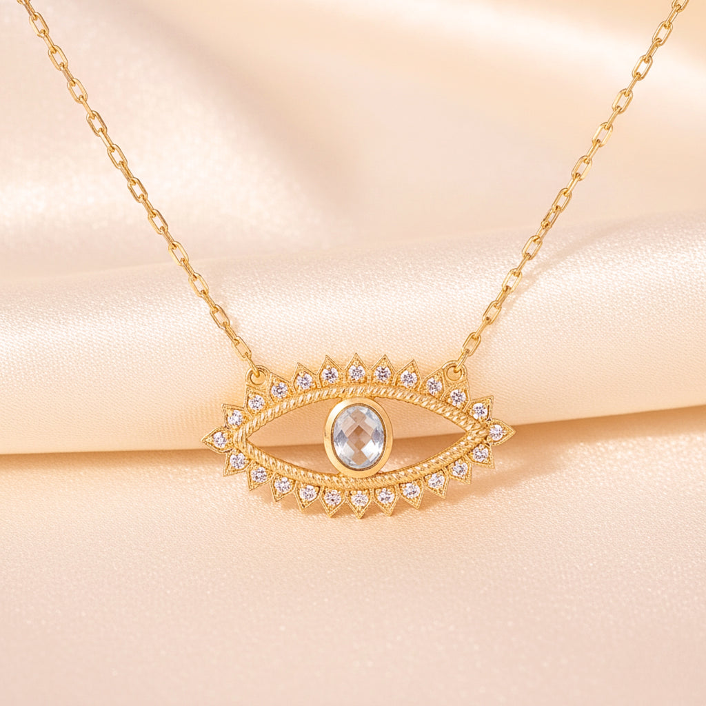 Radiant Evil Eye Crystal Pendant Necklace - Gold PVD Stainless Steel