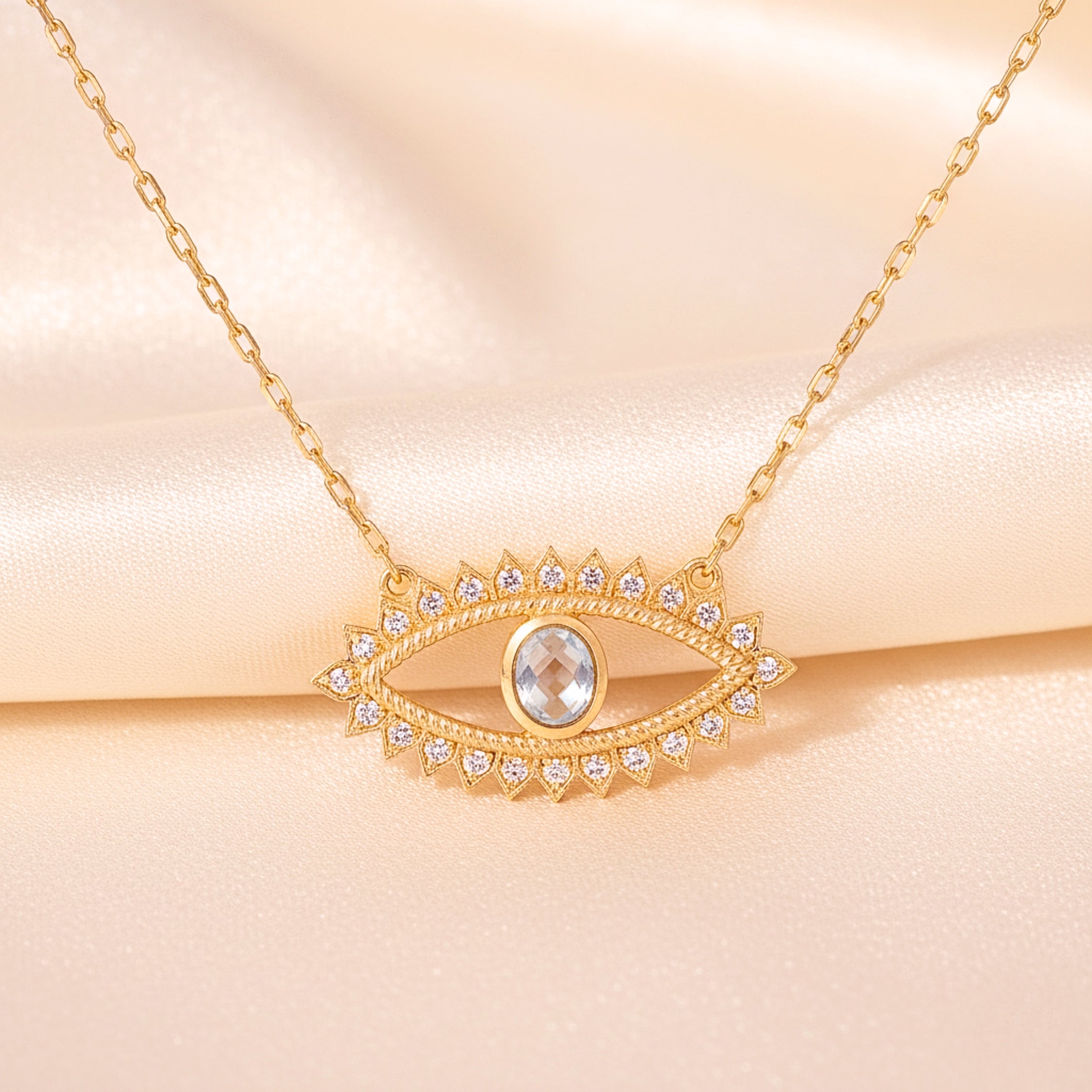 Radiant Evil Eye Crystal Pendant Necklace - Gold PVD Stainless Steel