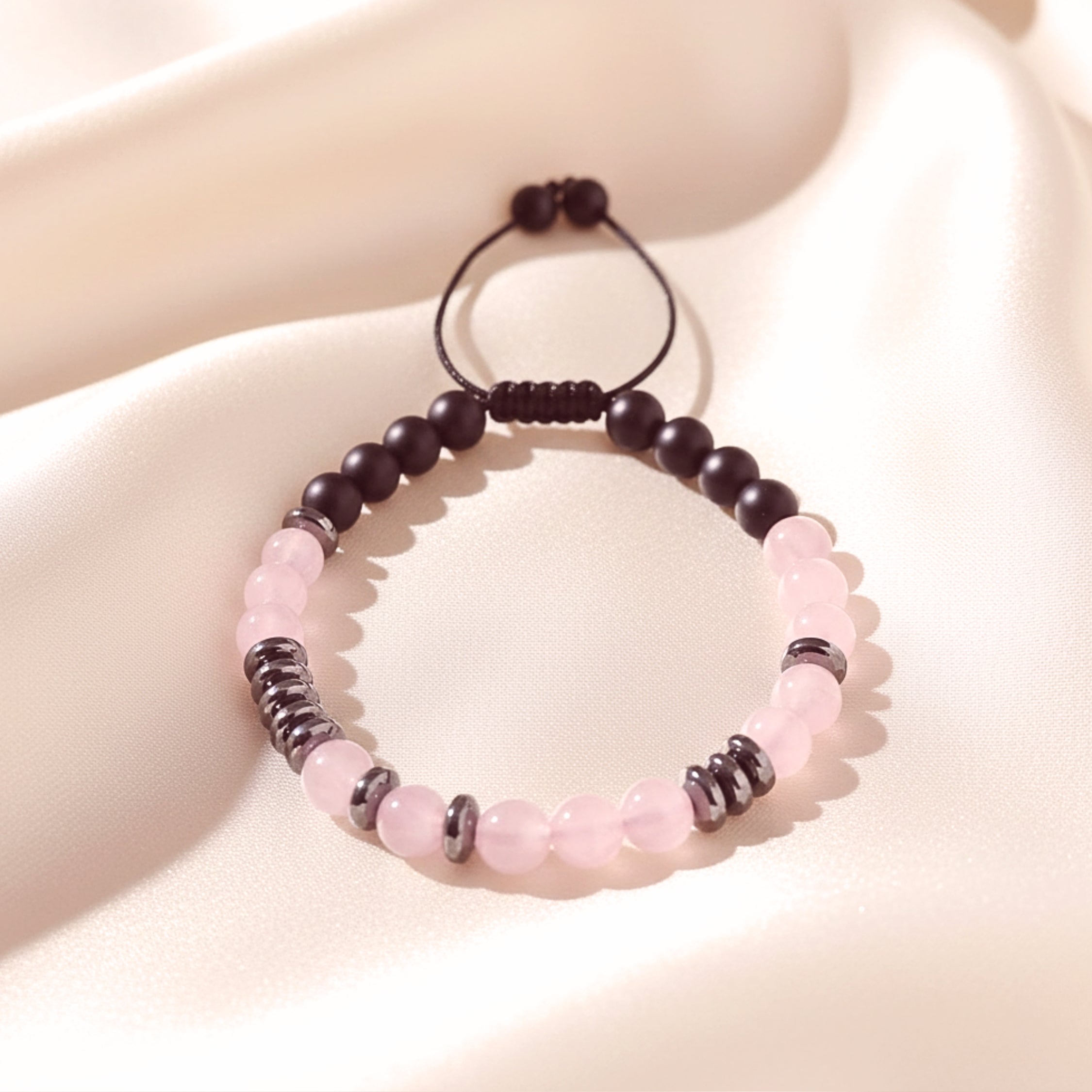 Women's Pink & Black Crystal Beaded Adjustable Bracelet