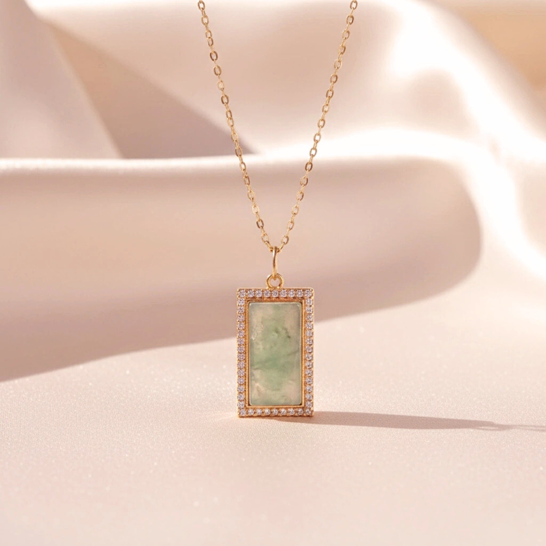Natural Jade Stone Pendant Necklace - Gold Plated S925 Sterling Silver