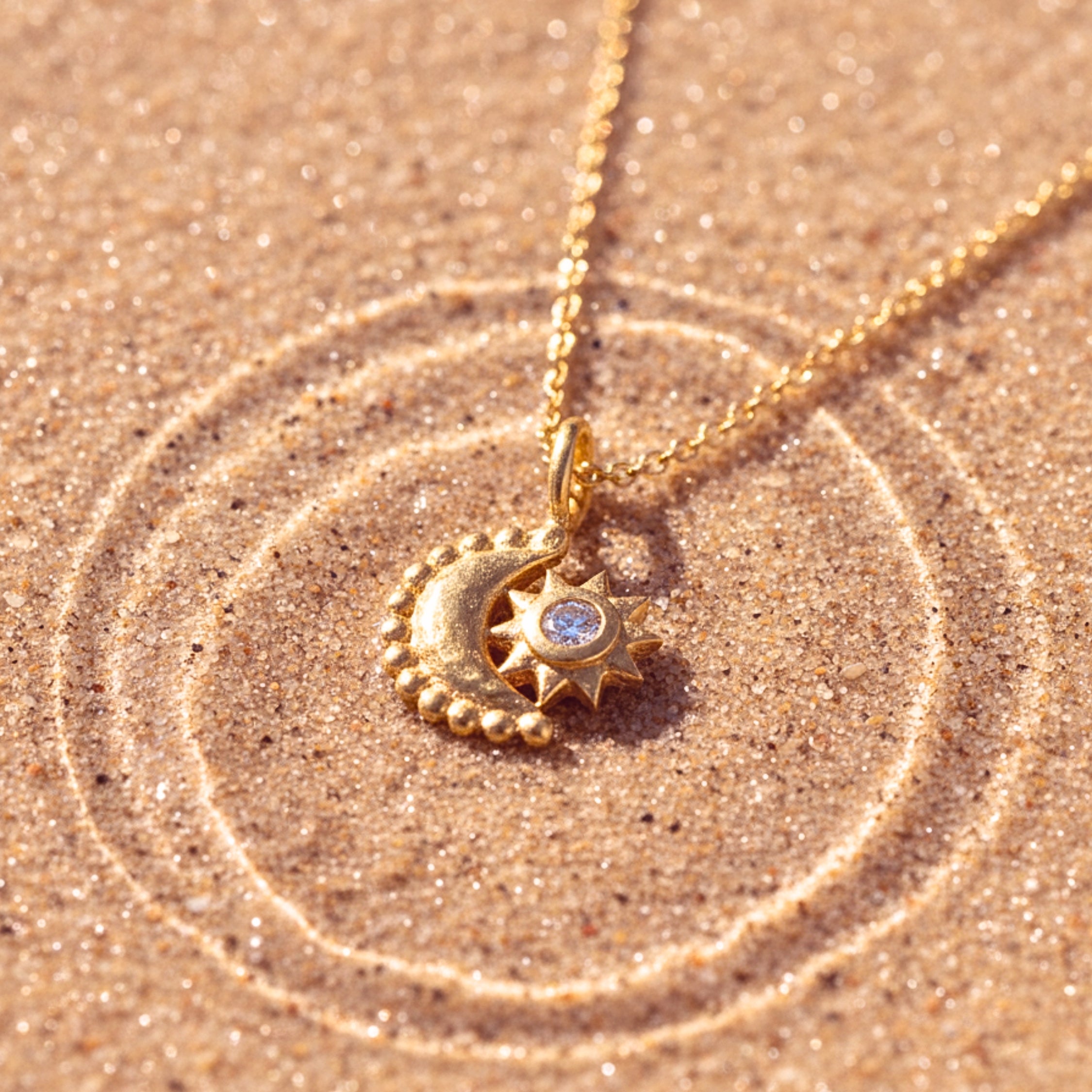 Women's Mini Crescent Moon & Star Pendant Necklace - Gold PVD Stainless Steel