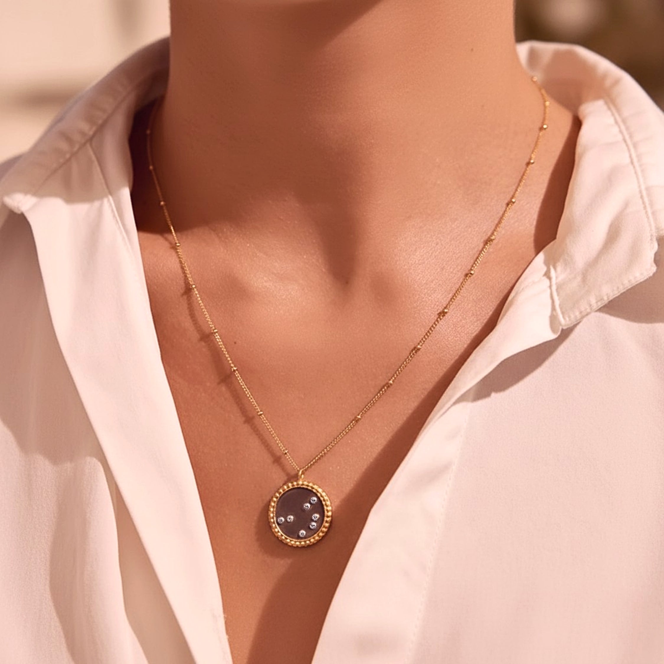 Women's Constellation Disc Pendant Necklace - Gold PVD Stainless Steel