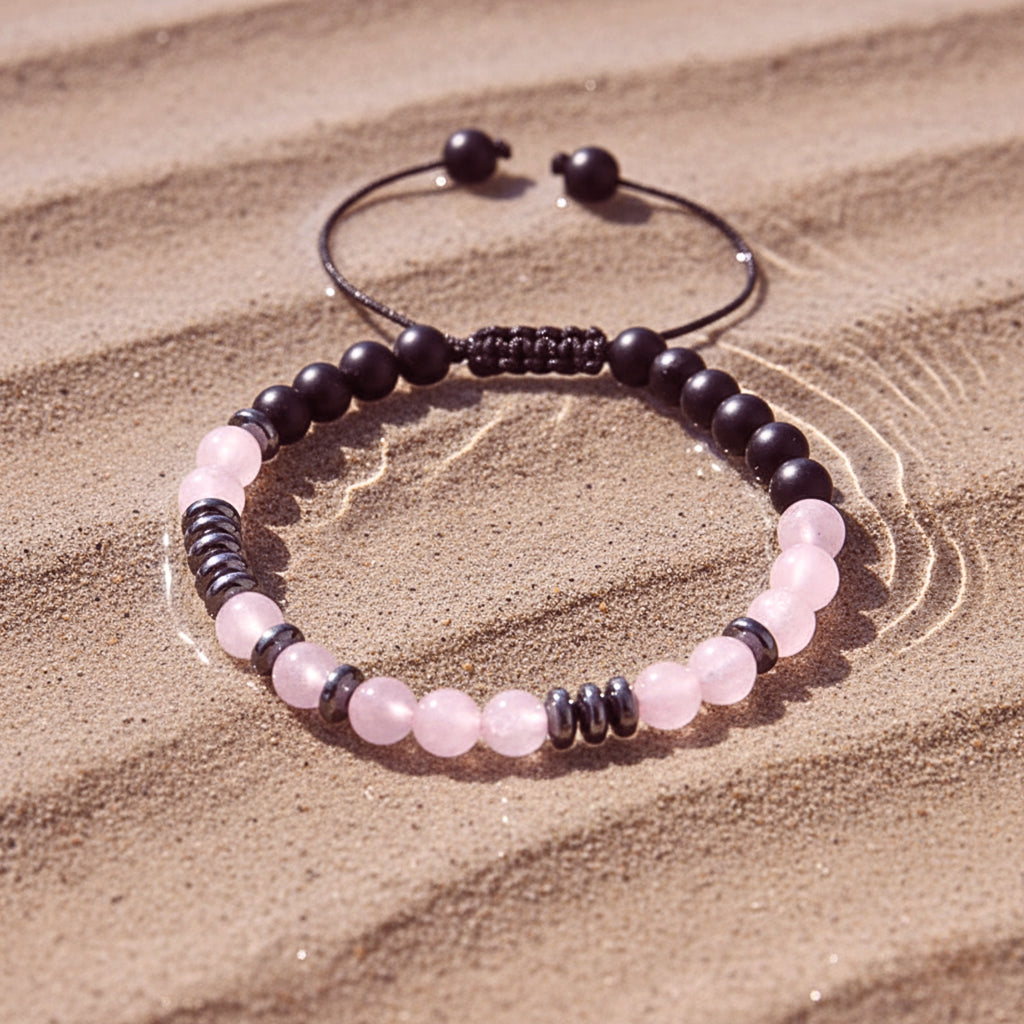 Women's Pink & Black Crystal Beaded Adjustable Bracelet