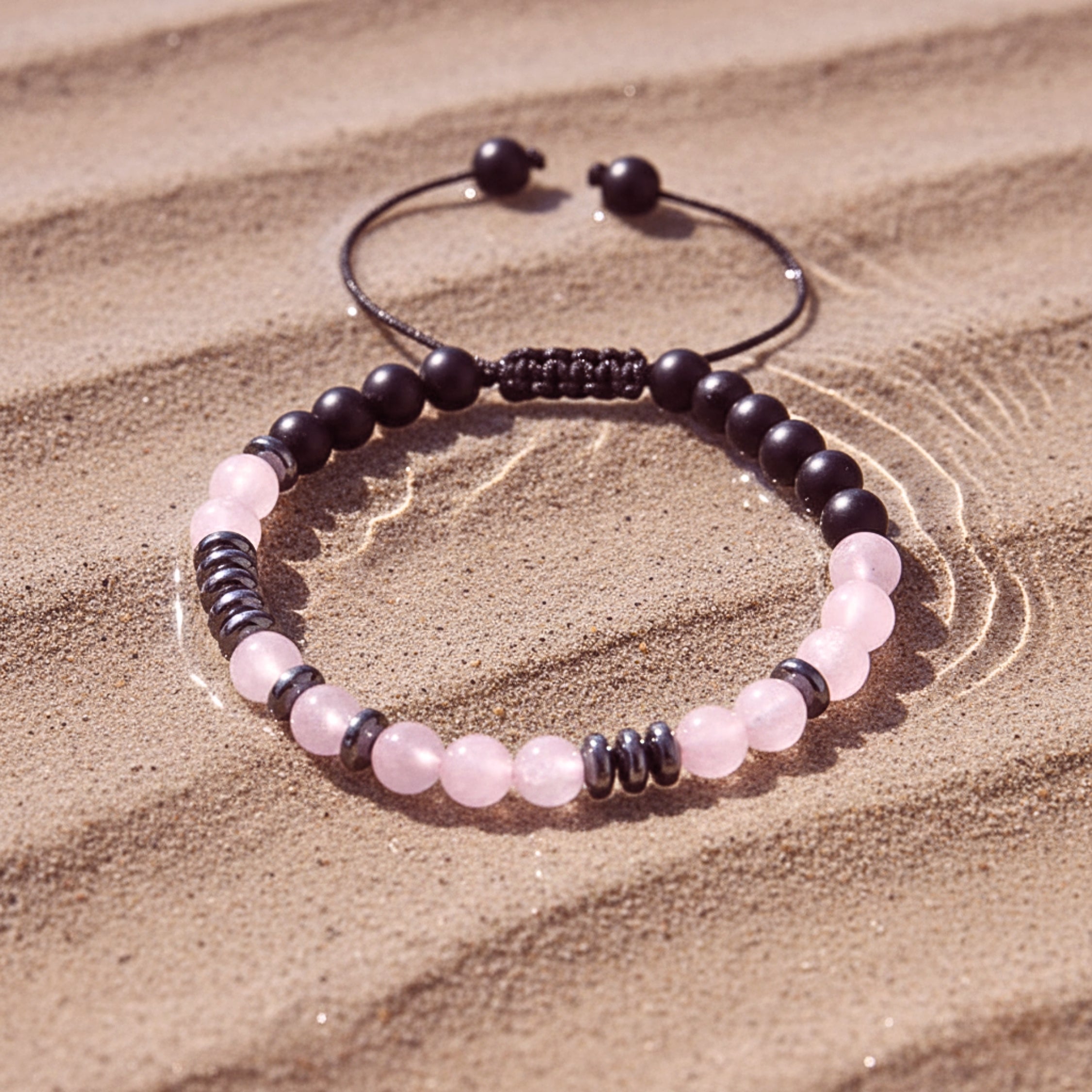 Women's Pink & Black Crystal Beaded Adjustable Bracelet