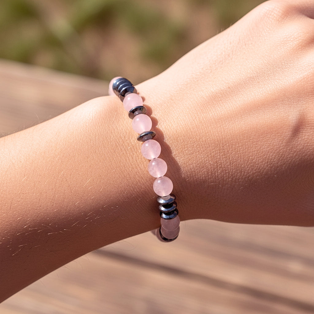 Women's Pink & Black Crystal Beaded Adjustable Bracelet