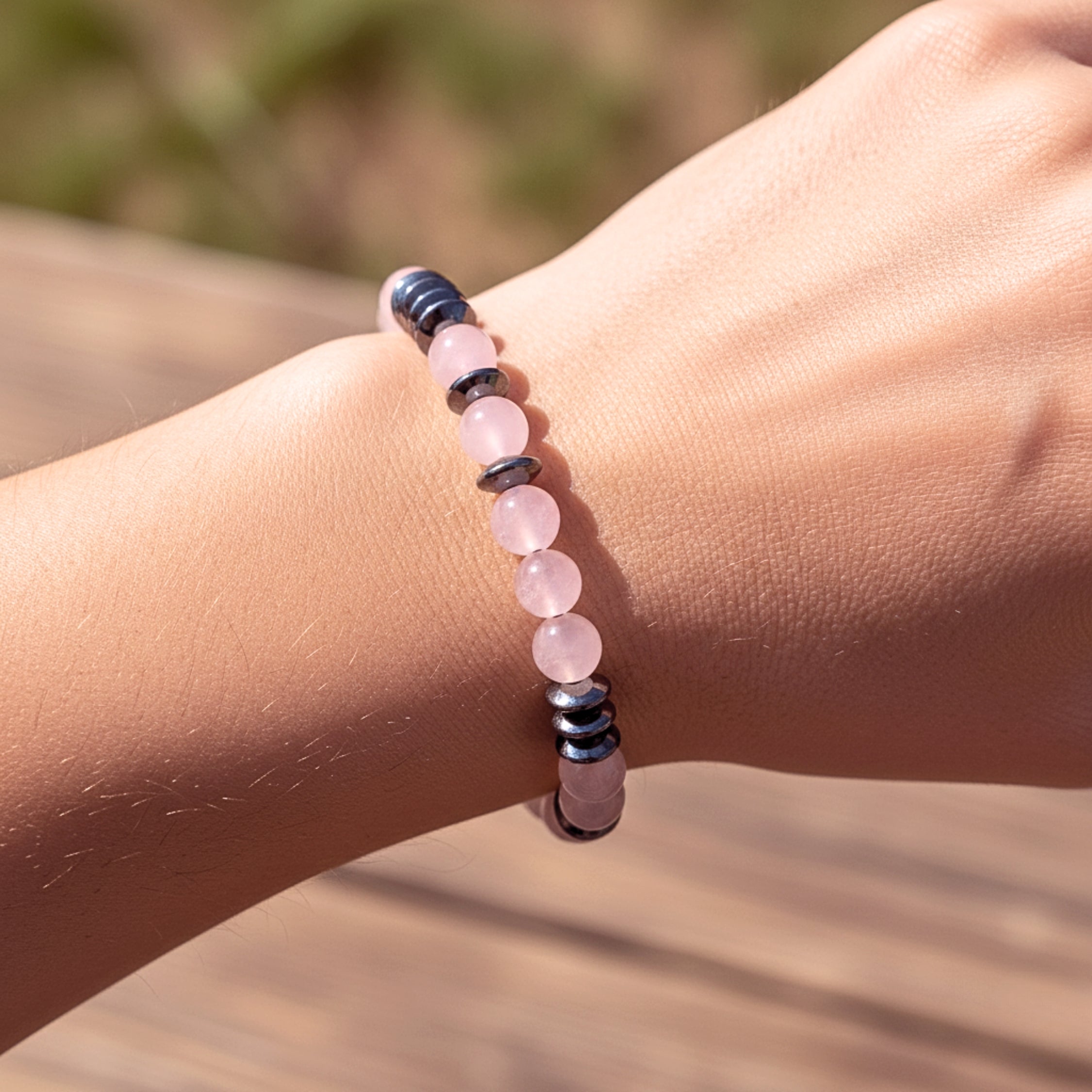 Women's Pink & Black Crystal Beaded Adjustable Bracelet