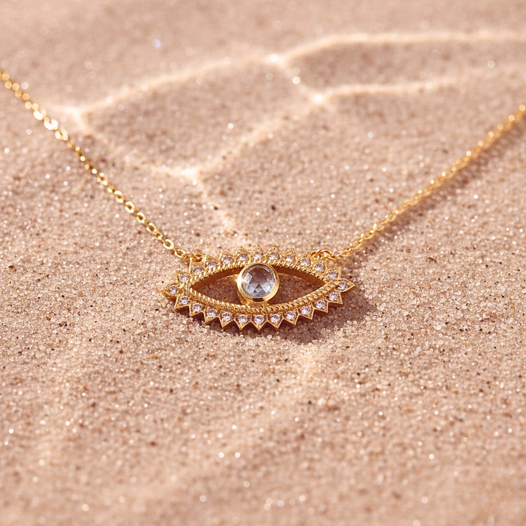 Radiant Evil Eye Crystal Pendant Necklace - Gold PVD Stainless Steel