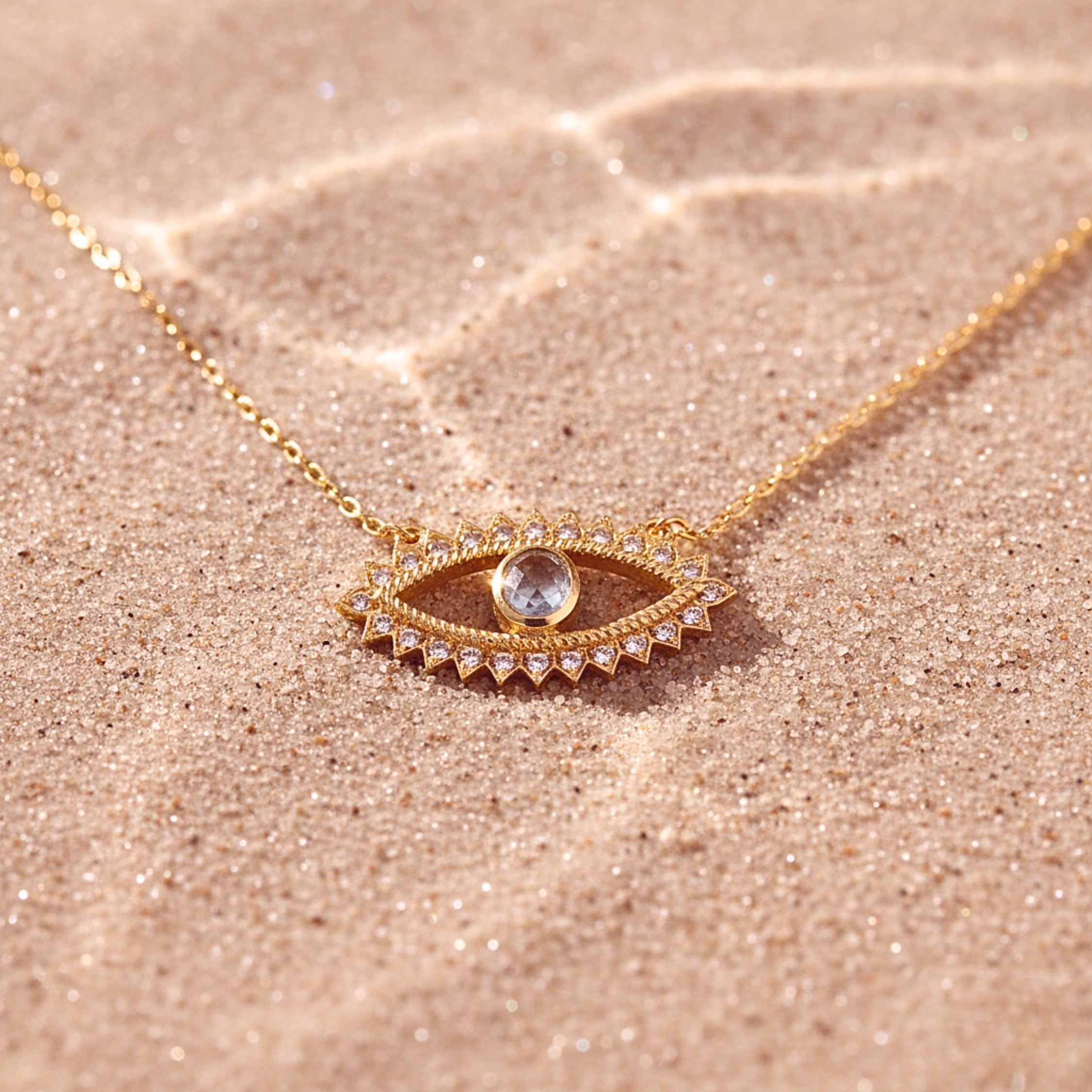 Radiant Evil Eye Crystal Pendant Necklace - Gold PVD Stainless Steel