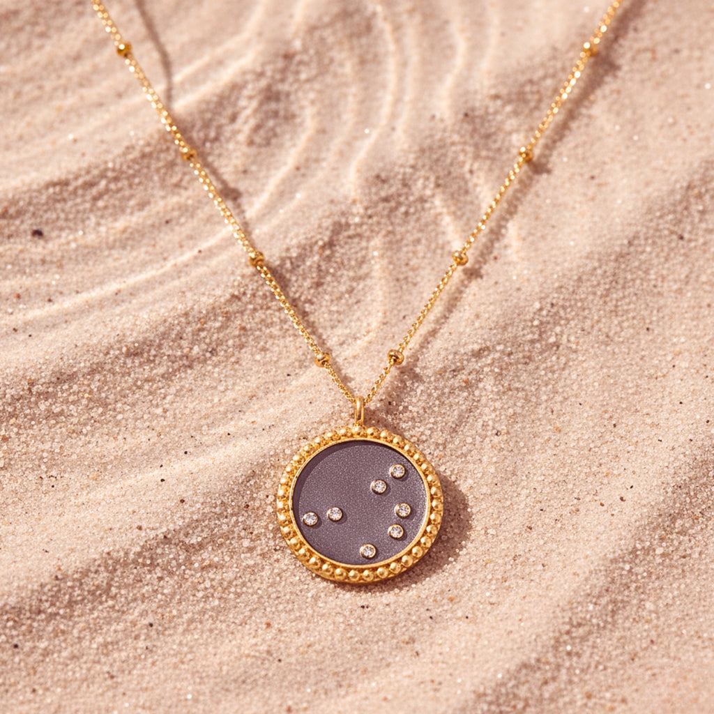 Women's Constellation Disc Pendant Necklace - Gold PVD Stainless Steel