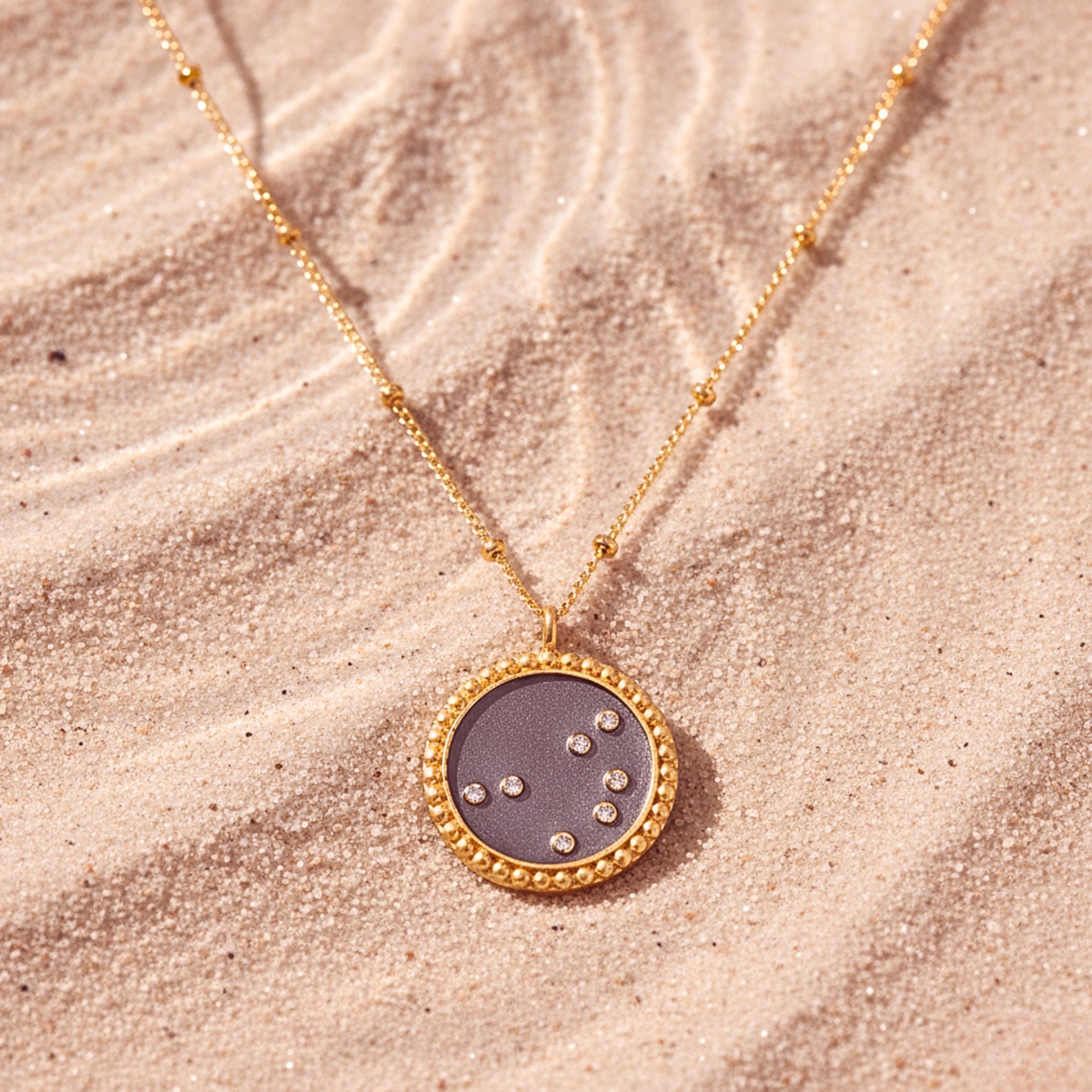 Women's Constellation Disc Pendant Necklace - Gold PVD Stainless Steel