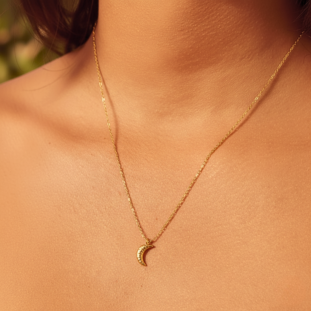 Crescent Moon Pendant Necklace - Gold PVD Stainless Steel