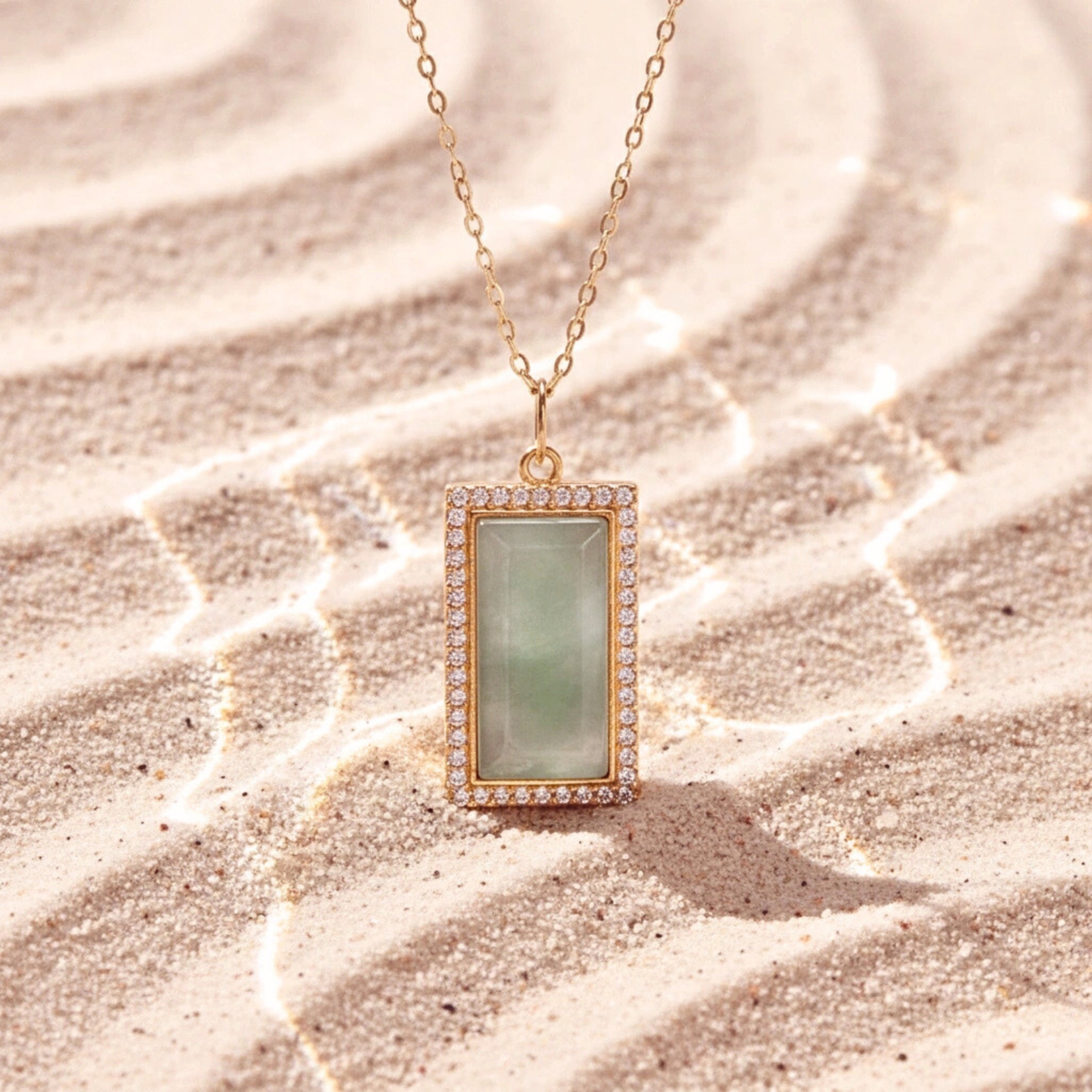 Natural Jade Stone Pendant Necklace - Gold Plated S925 Sterling Silver