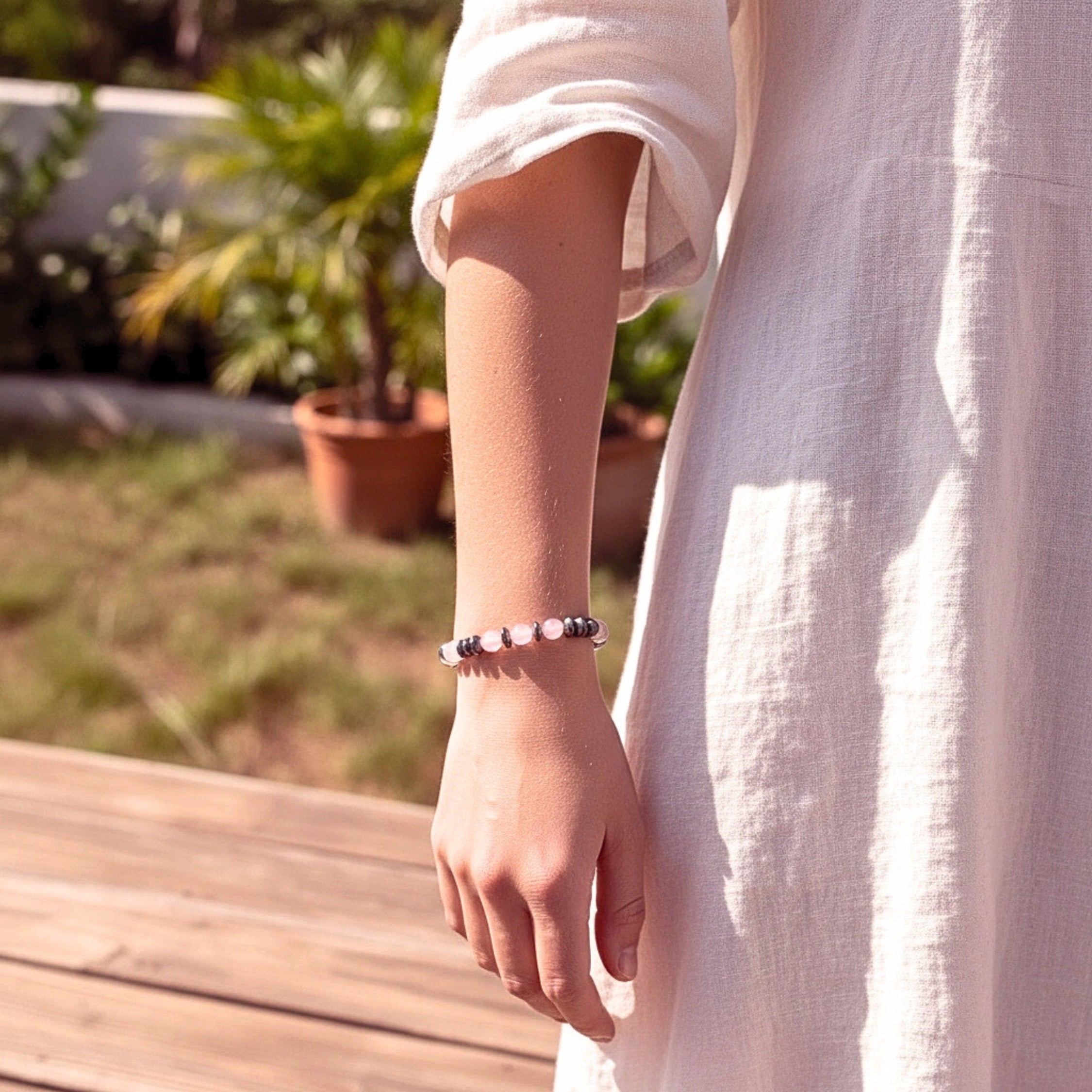 Women's Pink & Black Crystal Beaded Adjustable Bracelet