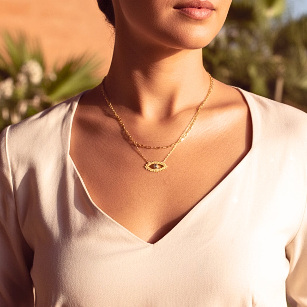 Radiant Evil Eye Crystal Pendant Necklace - Gold PVD Stainless Steel