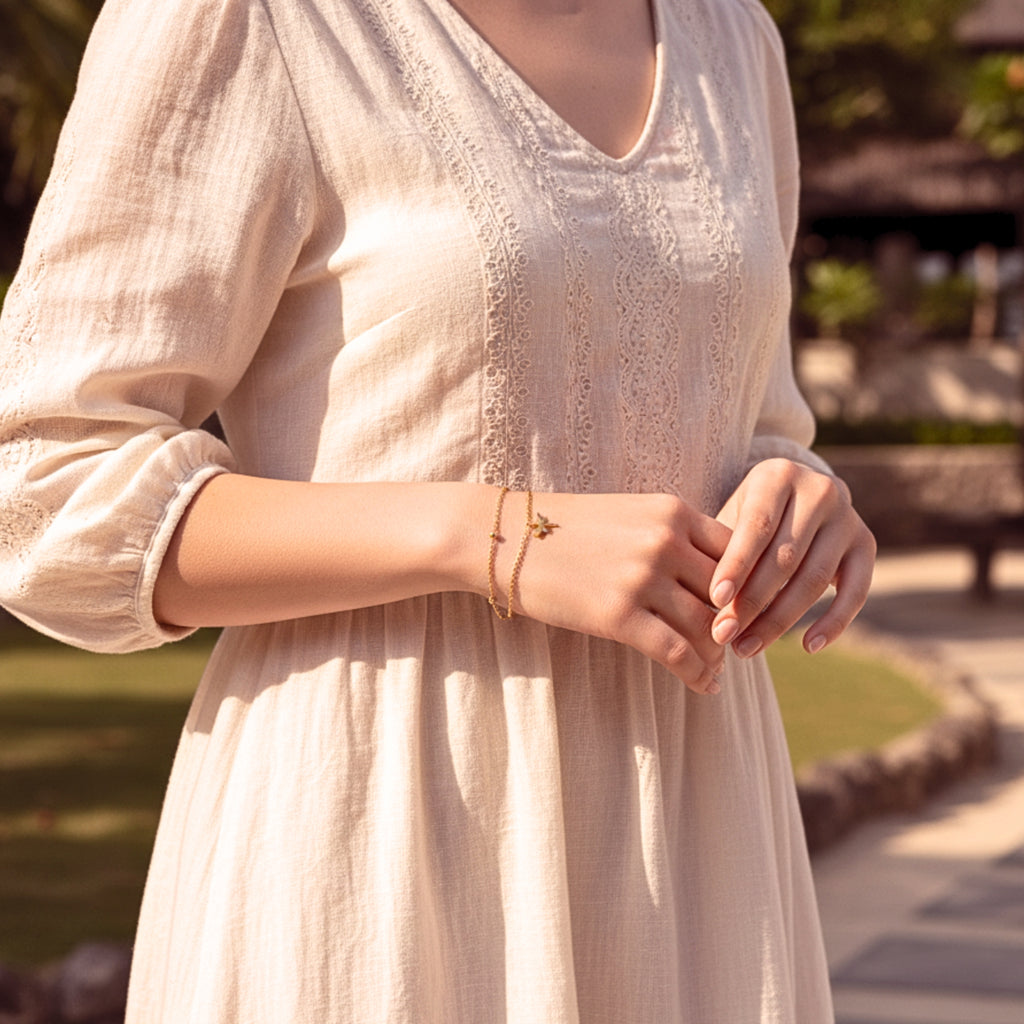 Silver Dragonfly Double Chain Charm Bracelet - Stainless Steel