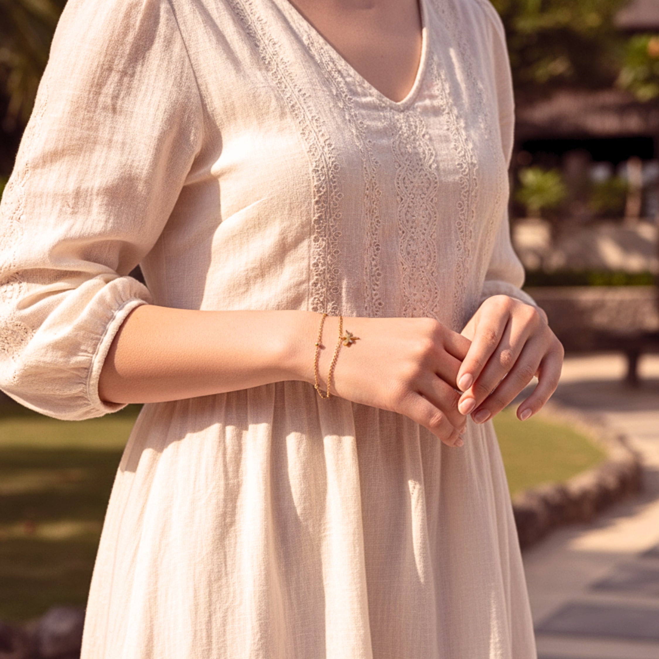 Silver Dragonfly Double Chain Charm Bracelet - Stainless Steel